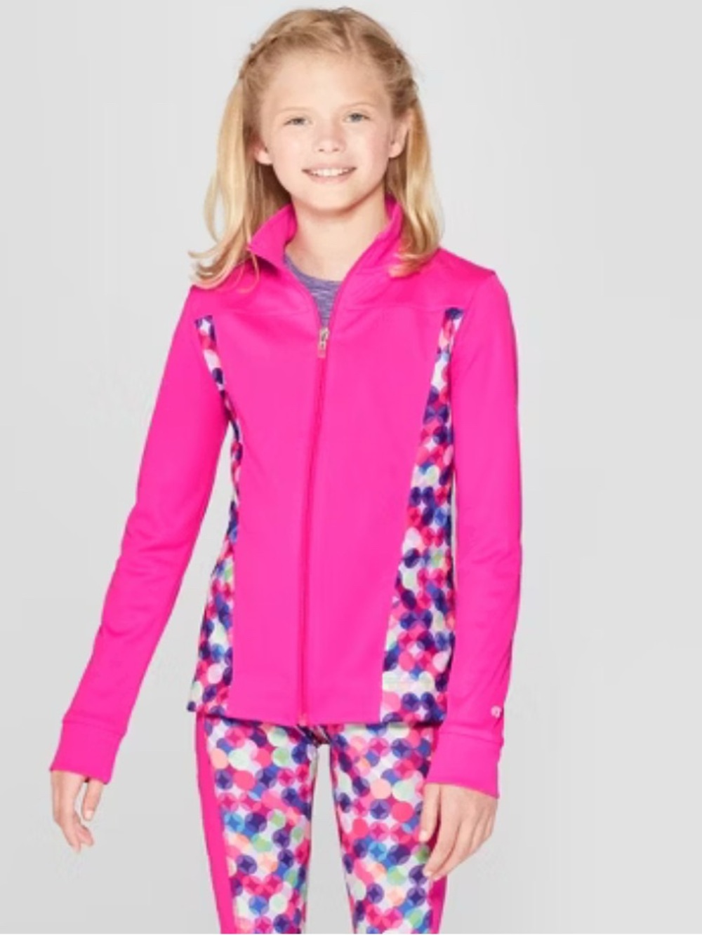 Champion Girls' Hot Pink Full-Zip Jacket with Multicolor Geometric Panels